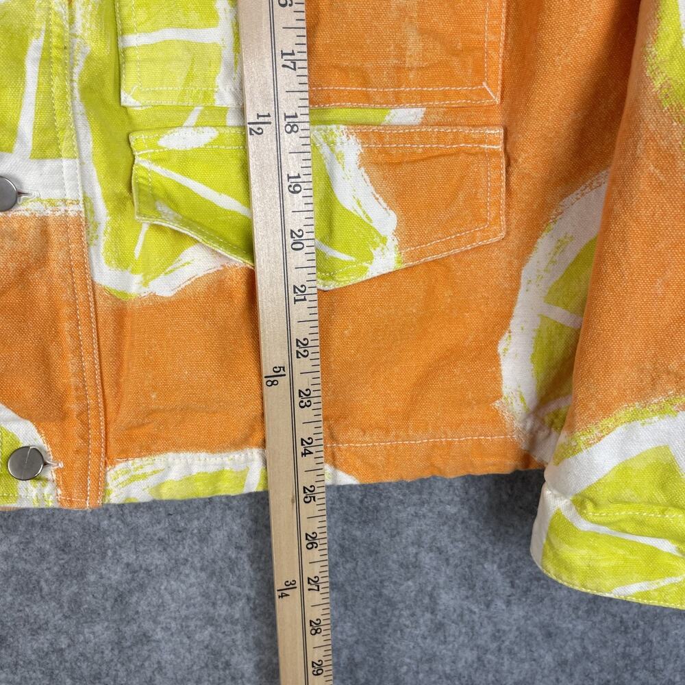 Zara Denim Jacket Mens Large Orange Lemon Print Vibrant Festival Grunge Artsy - Picture 9 of 14